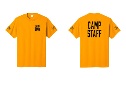 NYC Factory Unisex Custom Logo Camp Staff T-Shirt - Chest + Back + Your Logo Sleeves - Gold