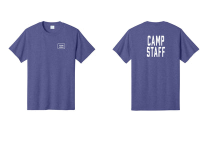 NYC Factory Custom Logo Camp Staff T-Shirt, Condensed Lettering - Your Logo + Back - Heather Purple