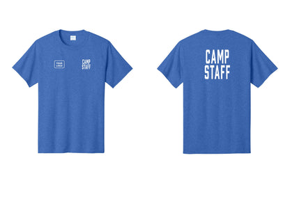 NYC Factory Custom Logo Camp Staff T-Shirt, Condensed Lettering - CAMP STAFF + Your Logo + Back - Heather Royal