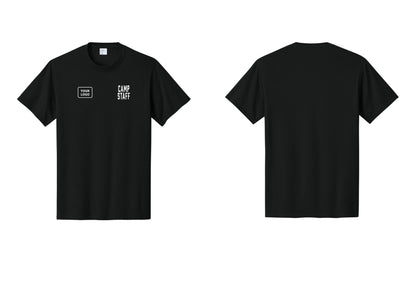 NYC Factory Custom Logo Camp Staff T-Shirt, Condensed Lettering - CAMP STAFF + Your Logo - Black