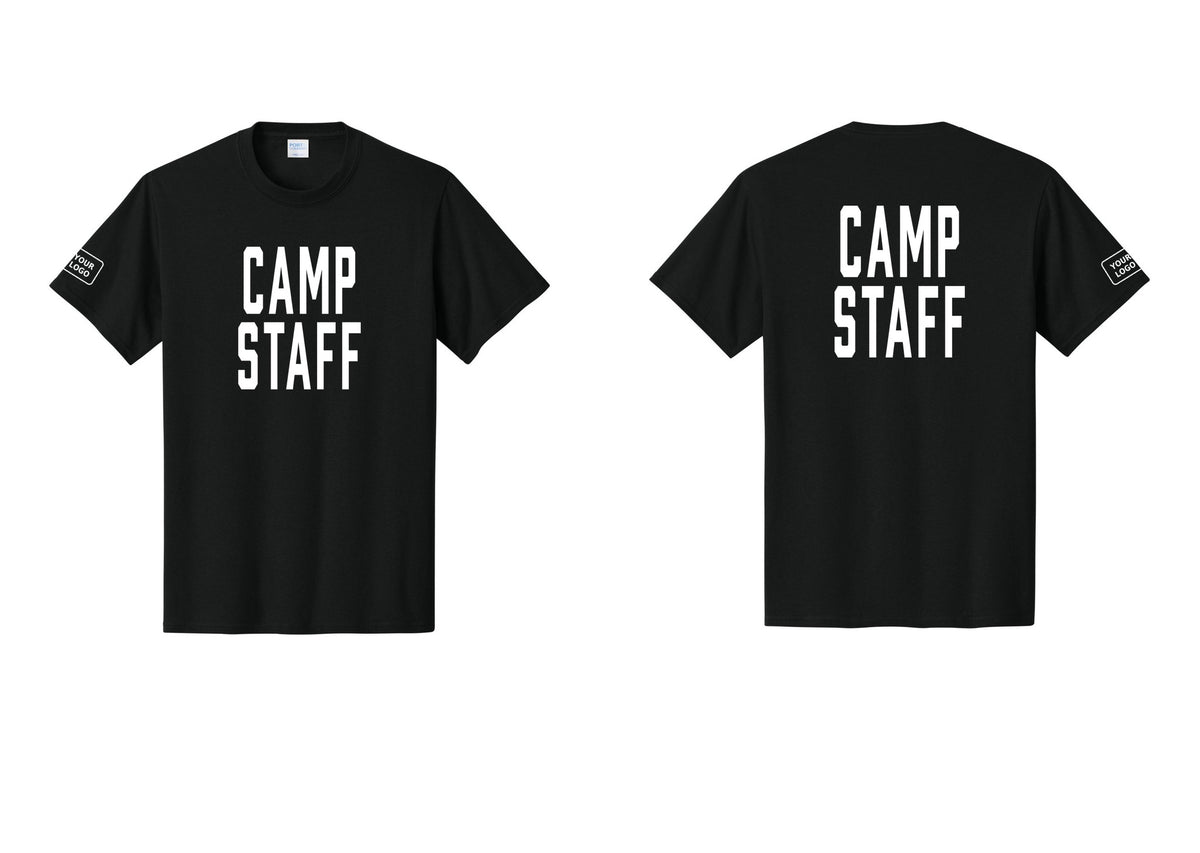 NYC Factory Unisex Custom Logo Camp Staff T-Shirt - Front + Back + Your Logo Sleeve - Black