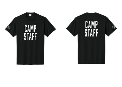 NYC Factory Unisex Custom Logo Camp Staff T-Shirt - Front + Back + Your Logo Sleeve - Black