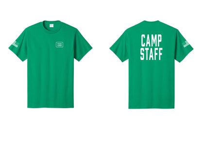 NYC Factory Unisex Custom Logo Camp Staff T-Shirt - Your Logo + Back + US Flag Sleeve - Kelly
