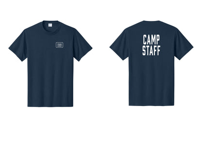 NYC Factory Custom Logo Camp Staff T-Shirt, Condensed Lettering - Your Logo + Back - Navy