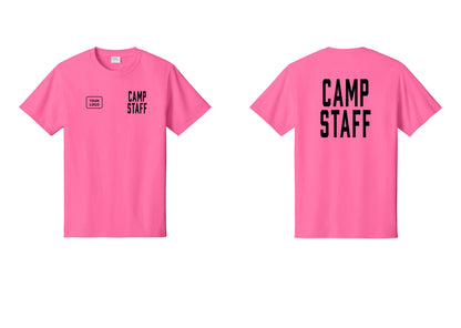 NYC Factory Unisex Custom Logo Camp Staff T-Shirt - CAMP STAFF + Your Logo + Back - Neon Pink