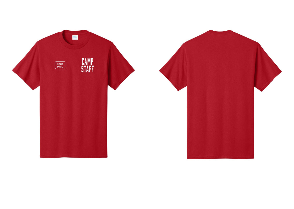 NYC Factory Unisex Custom Logo Camp Staff T-Shirt - CAMP STAFF + Your Logo - Red