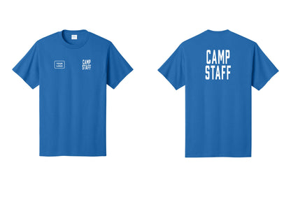 NYC Factory Custom Logo Camp Staff T-Shirt, Condensed Lettering - CAMP STAFF + Your Logo + Back - Royal
