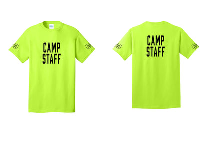 NYC Factory Custom Logo Camp Staff T-Shirt, Condensed Lettering - Front + Back + Your Logo Sleeves - Safety Green