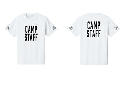 NYC Factory Unisex Custom Logo Camp Staff T-Shirt - Front + Back + Your Logo Sleeves - White