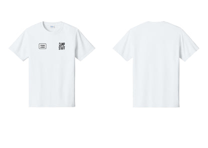 NYC Factory Custom Logo Camp Staff T-Shirt, Condensed Lettering - CAMP STAFF + Your Logo - White
