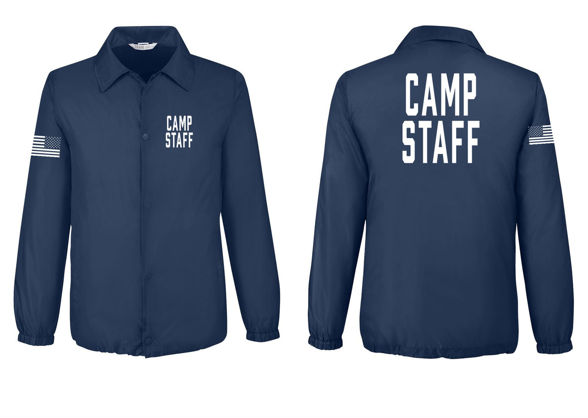 NYC Factory Camp Staff Snap-Front Coaches Jacket (Classic) - Chest + Back + US Flag Sleeve - Sport Dark Navy