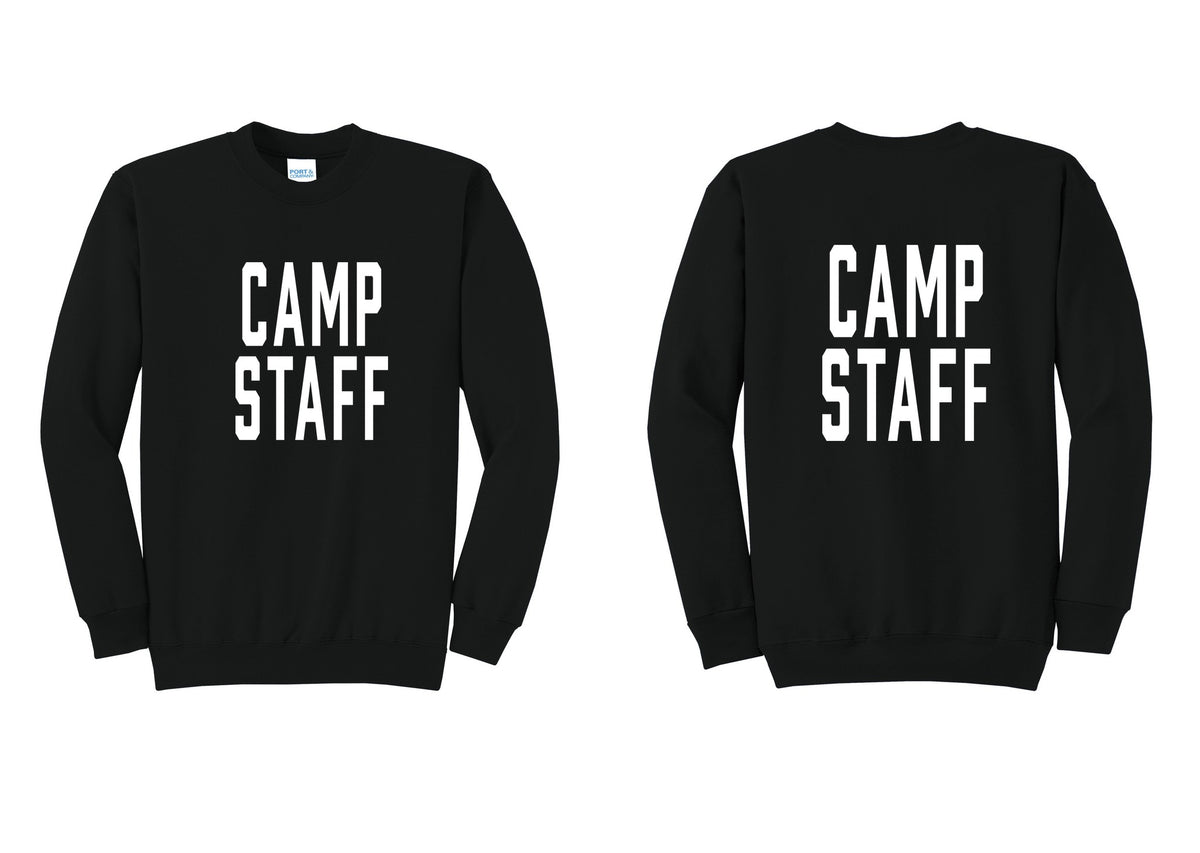 NYC Factory Camp Staff Cotton Fleece Crewneck Sweatshirt (Classic) - Front + Back - Black