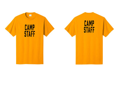 NYC Factory Camp Staff T-Shirt, Condensed Lettering - Front + Back - Gold