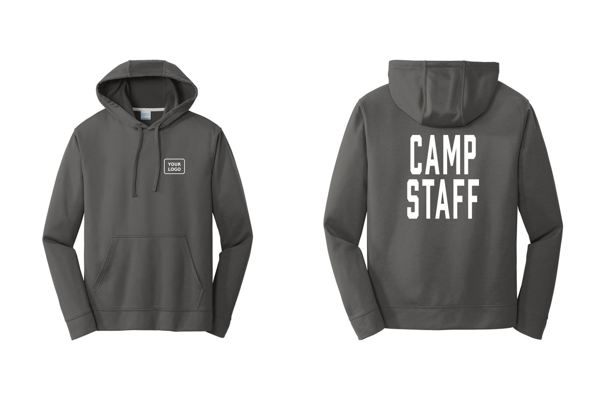 NYC Factory Custom Logo Camp Staff Performance Hooded Fleece Pullover Sweatshirt (Classic) - Your Logo + Back - Charcoal