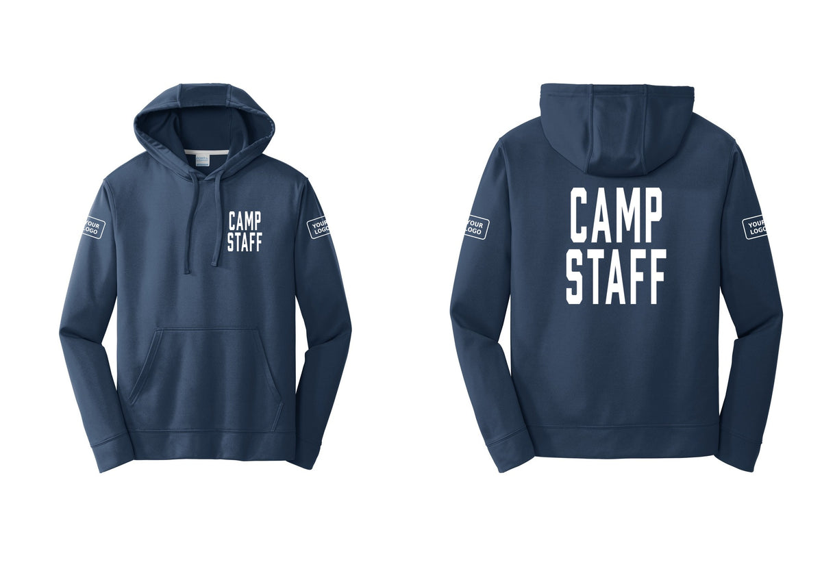 NYC Factory Custom Logo Camp Staff Performance Hooded Fleece Pullover Sweatshirt (Classic) - Chest + Back + Your Logo Sleeves - Navy