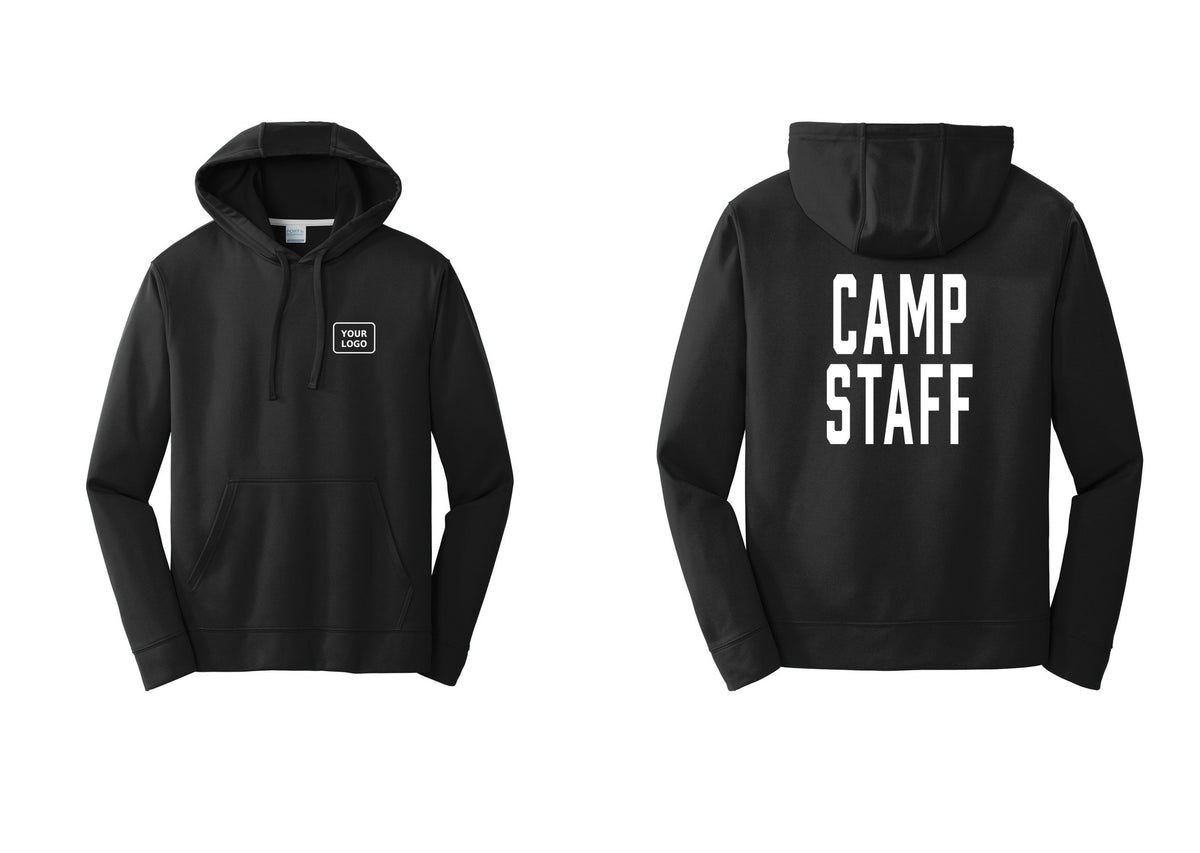 NYC Factory Custom Logo Camp Staff Performance Hooded Fleece Pullover Sweatshirt (Classic) - Your Logo + Back - Black
