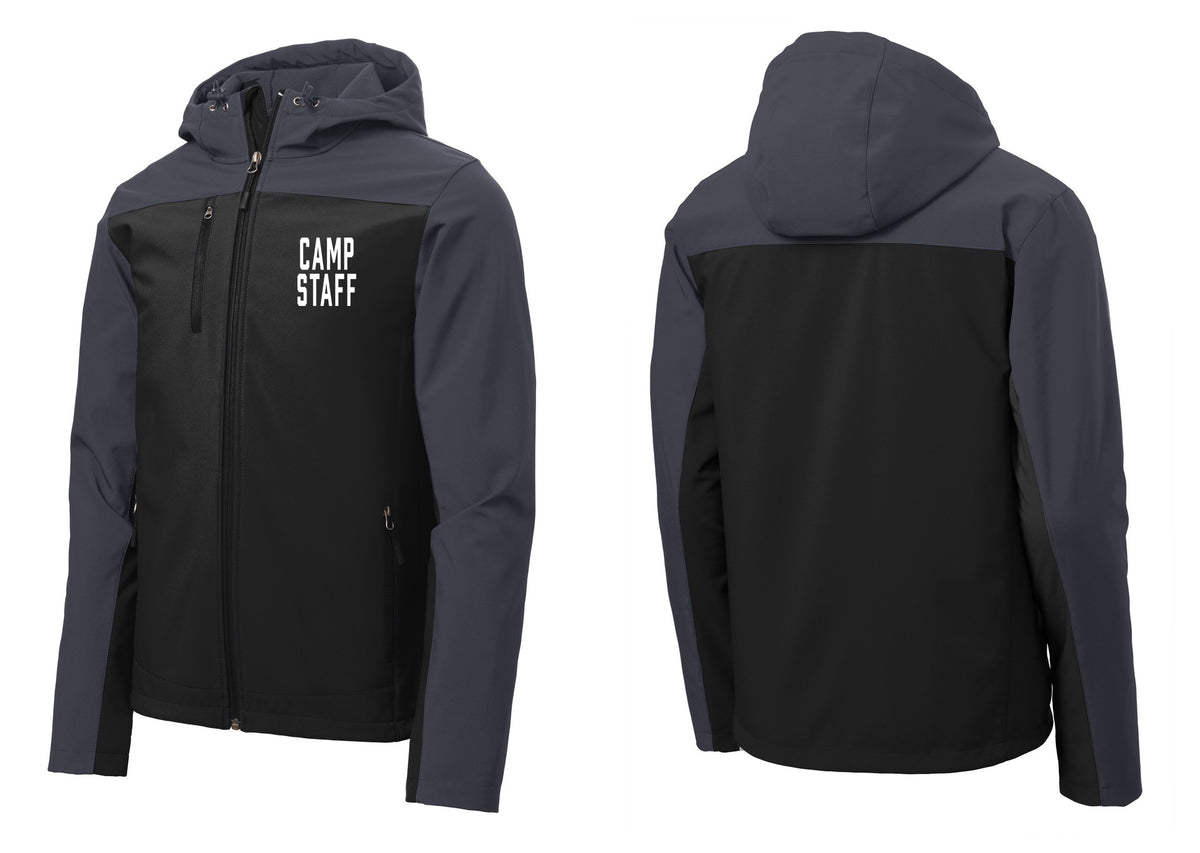 NYC Factory Camp Staff Hooded Soft Shell Jacket (Classic) - Chest Only - Black / Battleship Grey
