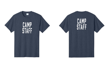 NYC Factory Camp Staff T-Shirt, Condensed Lettering - Front + Back - Heather Navy