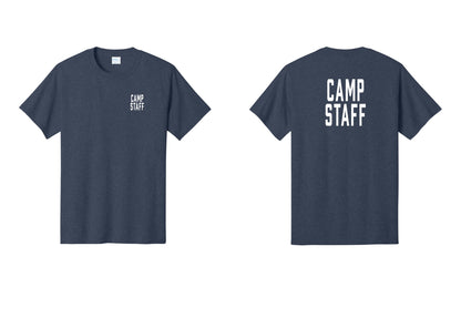NYC Factory Camp Staff T-Shirt, Condensed Lettering - Chest + Back - Heather Navy