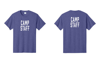 NYC Factory Camp Staff T-Shirt, Condensed Lettering - Front + Back - Heather Purple