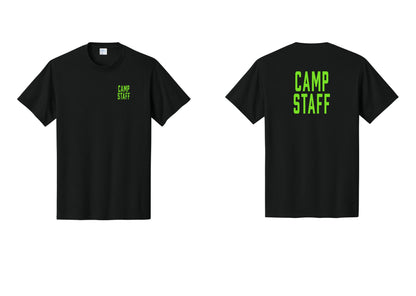NYC Factory Camp Staff T-Shirt, Condensed Lettering - Chest + Back - Black / Neon