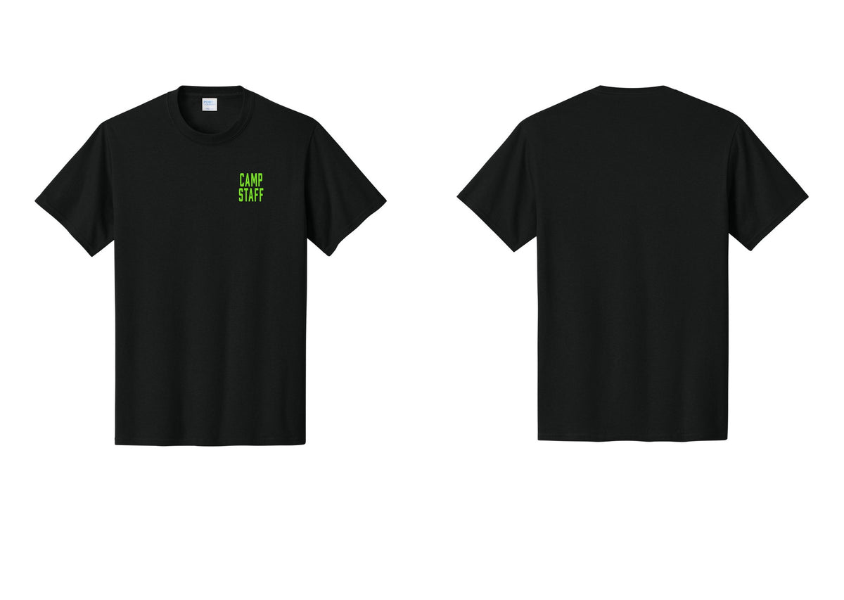 NYC Factory Camp Staff T-Shirt, Condensed Lettering - Chest Only - Black / Neon
