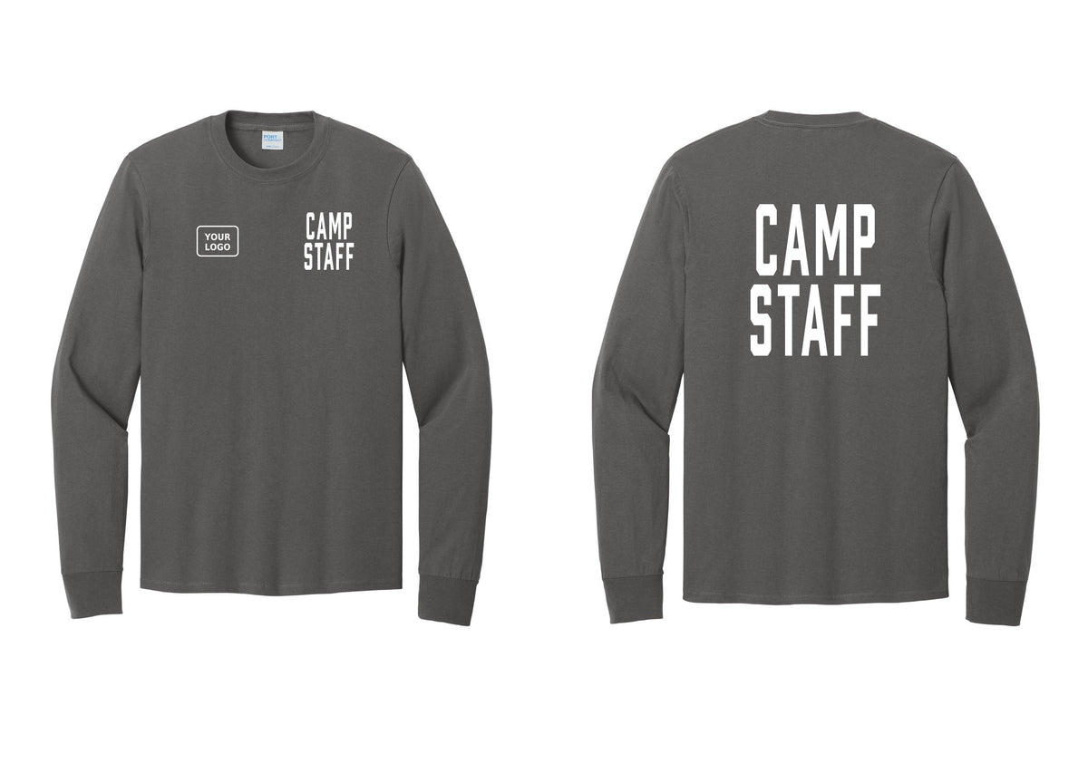 NYC Factory Custom Logo Camp Staff Cotton Long Sleeve T-Shirt (Classic) - CAMP STAFF + Your Logo + Back - Charcoal