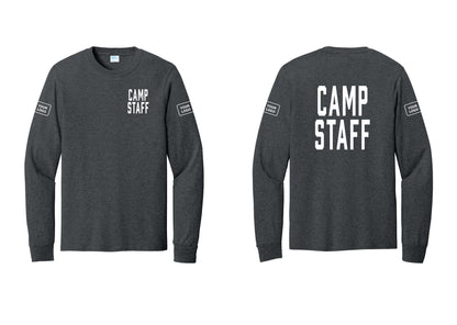 NYC Factory Custom Logo Camp Staff Cotton Long Sleeve T-Shirt (Classic) - Chest + Back + Your Logo Sleeves - Dark Heather Grey