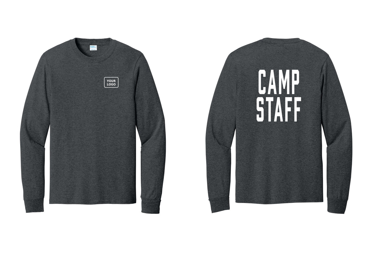 NYC Factory Custom Logo Camp Staff Cotton Long Sleeve T-Shirt (Classic) - Your Logo + Back - Dark Heather Grey