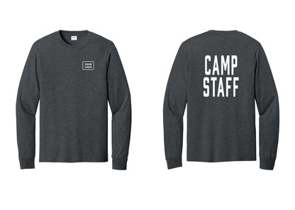 NYC Factory Custom Logo Camp Staff Cotton Long Sleeve T-Shirt (Classic) - Your Logo + Back - Dark Heather Grey