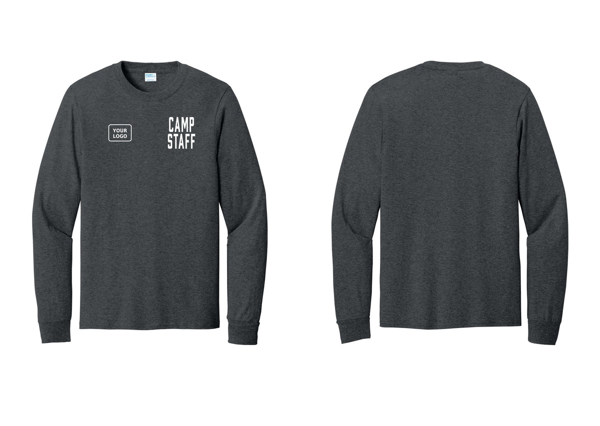 NYC Factory Custom Logo Camp Staff Cotton Long Sleeve T-Shirt (Classic) - CAMP STAFF + Your Logo - Dark Heather Grey