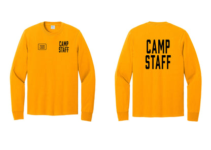 NYC Factory Custom Logo Camp Staff Cotton Long Sleeve T-Shirt (Classic) - CAMP STAFF + Your Logo + Back - Gold