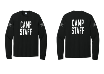 NYC Factory Custom Logo Camp Staff Cotton Long Sleeve T-Shirt (Classic) - Front + Back + Your Logo Sleeves - Black