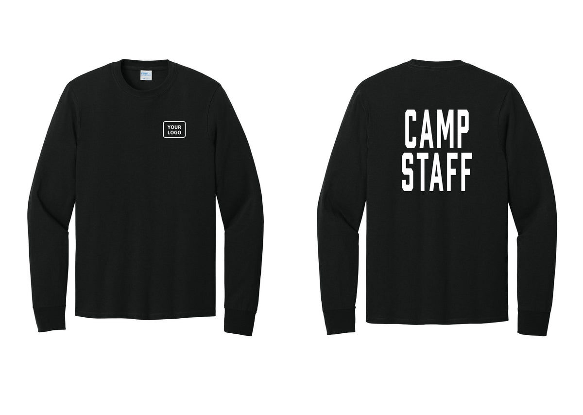 NYC Factory Custom Logo Camp Staff Cotton Long Sleeve T-Shirt (Classic) - Your Logo + Back - Black
