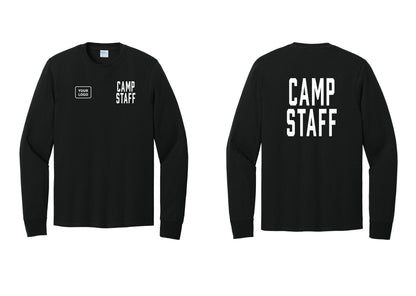 NYC Factory Custom Logo Camp Staff Cotton Long Sleeve T-Shirt (Classic) - CAMP STAFF + Your Logo + Back - Black