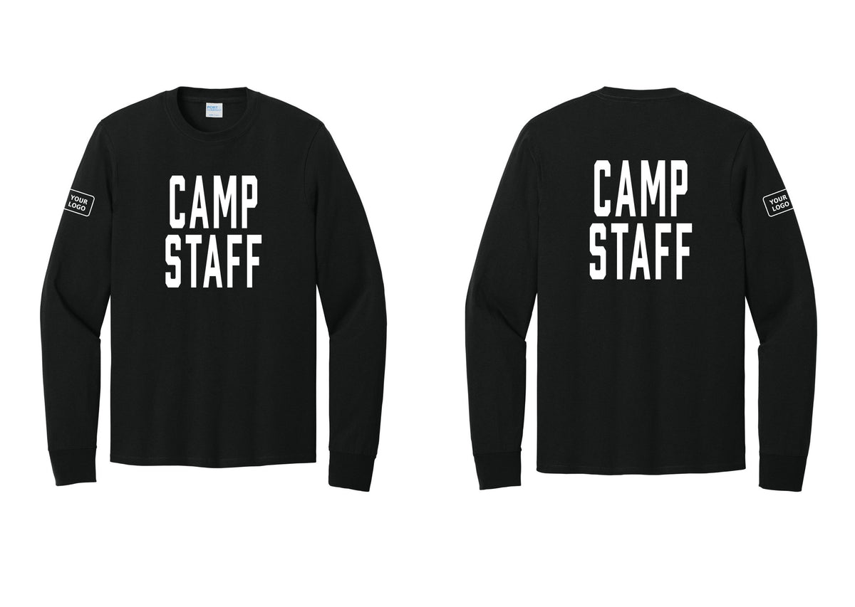 NYC Factory Custom Logo Camp Staff Cotton Long Sleeve T-Shirt (Classic) - Front + Back + Your Logo Sleeve - Black