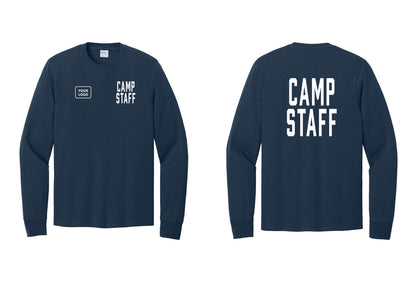 NYC Factory Custom Logo Camp Staff Cotton Long Sleeve T-Shirt (Classic) - CAMP STAFF + Your Logo + Back - Navy