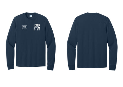 NYC Factory Custom Logo Camp Staff Cotton Long Sleeve T-Shirt (Classic) - CAMP STAFF + Your Logo - Navy