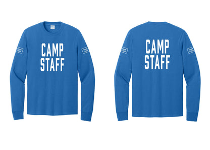 NYC Factory Custom Logo Camp Staff Cotton Long Sleeve T-Shirt (Classic) - Front + Back + Your Logo Sleeves - Royal