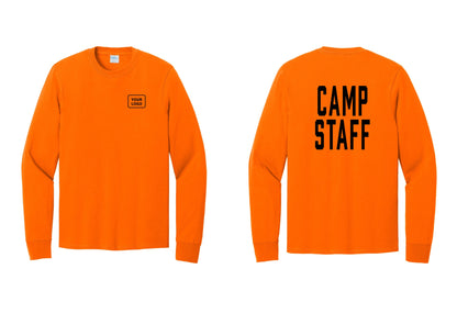 NYC Factory Custom Logo Camp Staff Cotton Long Sleeve T-Shirt (Classic) - Your Logo + Back - Safety Orange