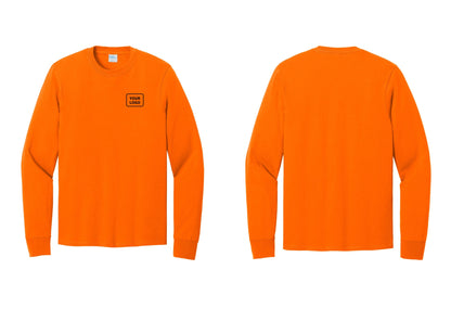 NYC Factory Custom Logo Camp Staff Cotton Long Sleeve T-Shirt (Classic) - Your Logo Only - Safety Orange