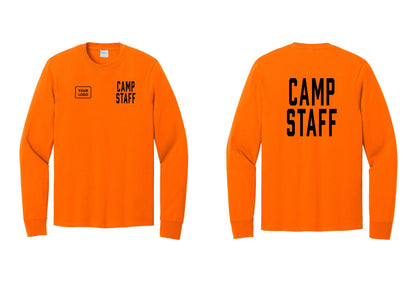 NYC Factory Custom Logo Camp Staff Cotton Long Sleeve T-Shirt (Classic) - CAMP STAFF + Your Logo + Back - Safety Orange