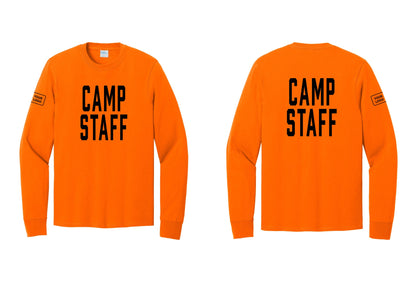 NYC Factory Custom Logo Camp Staff Cotton Long Sleeve T-Shirt (Classic) - Front + Back + Your Logo Sleeve - Safety Orange
