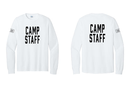 NYC Factory Custom Logo Camp Staff Cotton Long Sleeve T-Shirt (Classic) - Front + Back + Your Logo Sleeve - White