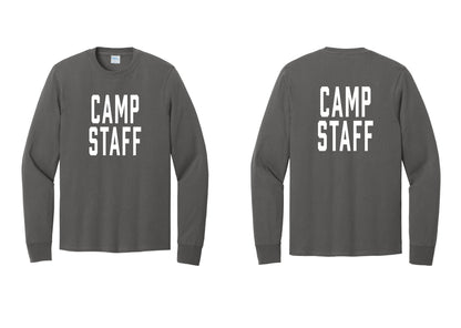 NYC Factory Camp Staff Cotton Long Sleeve T-Shirt (Classic) - Front + Back - Charcoal