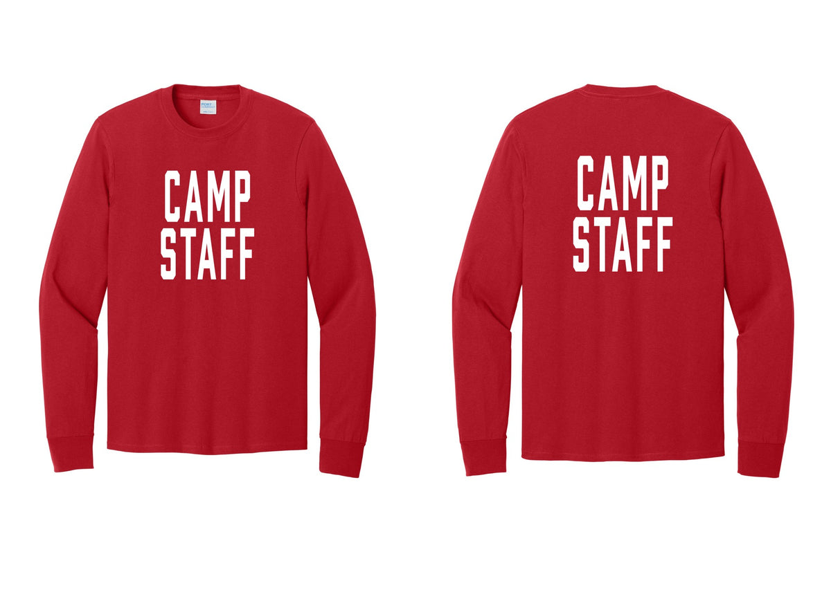 NYC Factory Camp Staff Cotton Long Sleeve T-Shirt (Classic) - Front + Back - Red