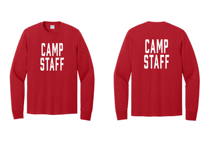 NYC Factory Camp Staff Cotton Long Sleeve T-Shirt (Classic) - Front + Back - Red