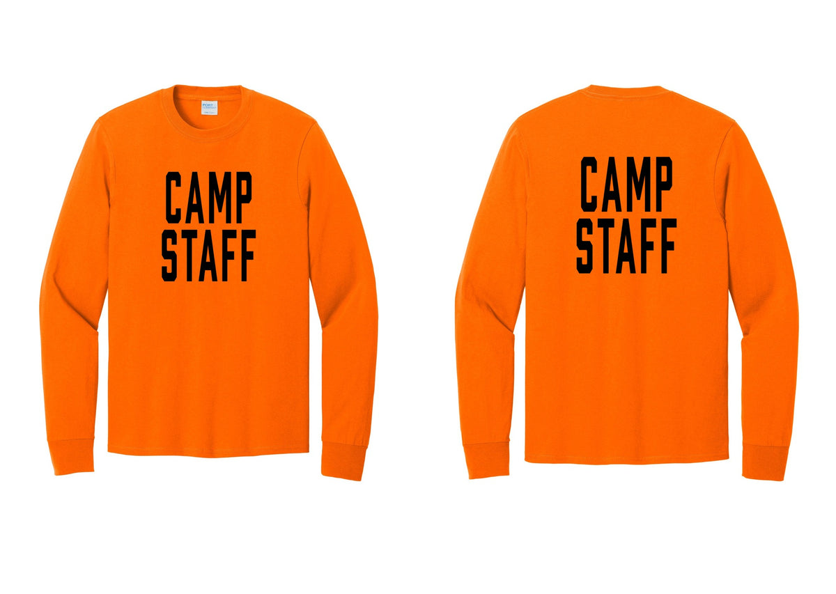 NYC Factory Camp Staff Cotton Long Sleeve T-Shirt (Classic) - Front + Back - Safety Orange