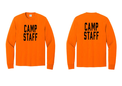 NYC Factory Camp Staff Cotton Long Sleeve T-Shirt (Classic) - Front + Back - Safety Orange
