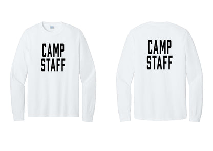 NYC Factory Camp Staff Cotton Long Sleeve T-Shirt (Classic) - Front + Back - White
